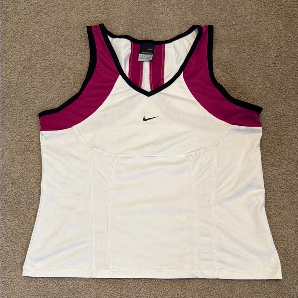 Nike Fitted White and Pink Sleeveless Tank Top